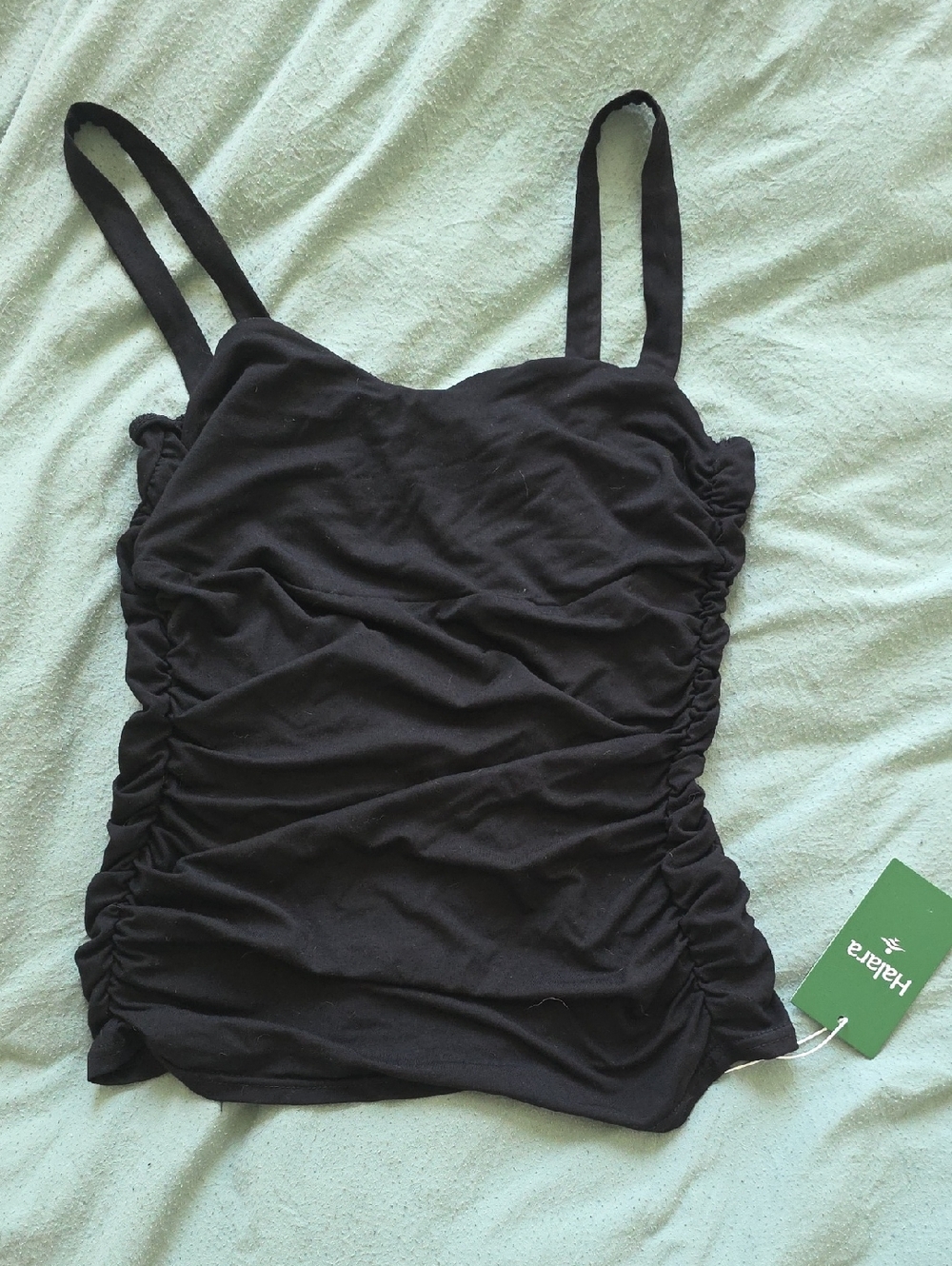HALARA Black Ruched Spaghetti Strap Tank